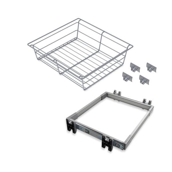 Kit de guía y cajón metálico Keeper Emuca para módulo 900mm en acabado anodizado mate