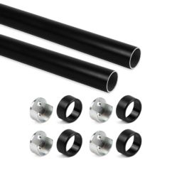 Emuca Lot de 2 rails ronds pour armoires D.28mm longueur 0.75m avec supports, Aluminium et Zamak, Peint en noir