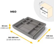 Emuca Kit de cajón organizador y bastidor regulable Quartz para armarios, guías de cierre suave y extracción total, Módulo 60cm, Acabado Titanio - Ítem10