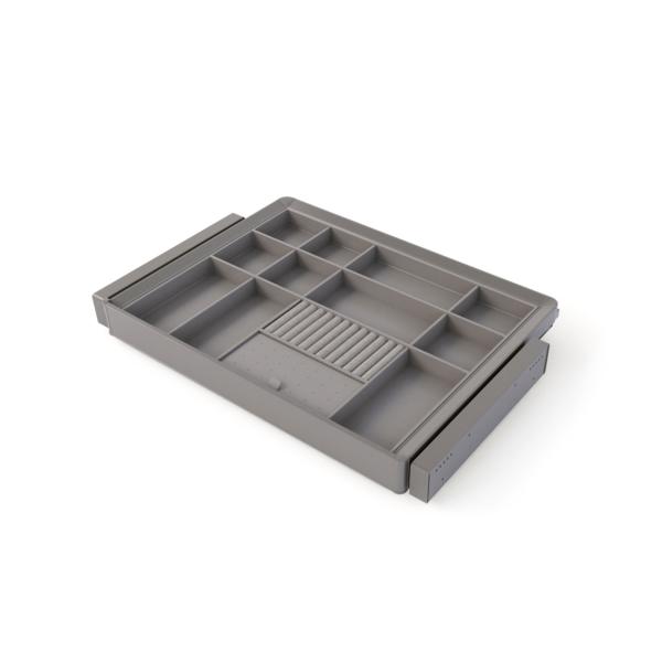Emuca Kit de cajón organizador y bastidor regulable Quartz para armarios, guías de cierre suave y extracción total, Módulo 70cm, Acabado Titanio