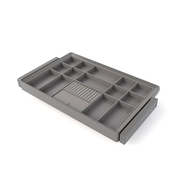 Emuca Kit tiroir organisateur et rack ajustable Quartz pour armoires, glissières extension totale et à fermeture douce, Module 80cm, Finition Titane