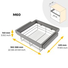 Emuca Kit de cajón de alambre y bastidor regulable Quartz para armarios, guías de cierre suave y extracción total, Módulo 60cm, Acabado Titanio - Ítem10