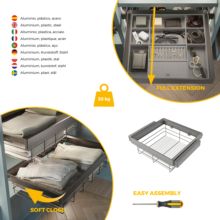 Emuca Kit de cajón de alambre y bastidor regulable Quartz para armarios, guías de cierre suave y extracción total, Módulo 60cm, Acabado Titanio - Ítem6