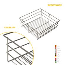 Emuca Kit de cajón de alambre y bastidor regulable Quartz para armarios, guías de cierre suave y extracción total, Módulo 60cm, Acabado Titanio - Ítem7