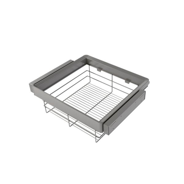Emuca Kit de cajón de alambre y bastidor regulable Quartz para armarios, guías de cierre suave y extracción total, Módulo 60cm, Acabado Titanio