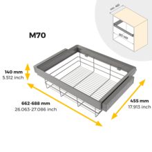 Emuca Kit de cajón de alambre y bastidor regulable Quartz para armarios, guías de cierre suave y extracción total, Módulo 70cm, Acabado Titanio - Ítem10