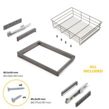 Emuca Kit de cajón de alambre y bastidor regulable Quartz para armarios, guías de cierre suave y extracción total, Módulo 70cm, Acabado Titanio - Ítem5