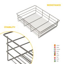 Emuca Kit de cajón de alambre y bastidor regulable Quartz para armarios, guías de cierre suave y extracción total, Módulo 70cm, Acabado Titanio - Ítem7