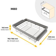 Emuca Kit de cajón de alambre y bastidor regulable Quartz para armarios, guías de cierre suave y extracción total, Módulo 80cm, Acabado Titanio - Ítem9