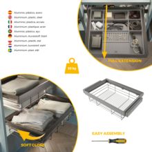 Emuca Kit de cajón de alambre y bastidor regulable Quartz para armarios, guías de cierre suave y extracción total, Módulo 80cm, Acabado Titanio - Ítem5