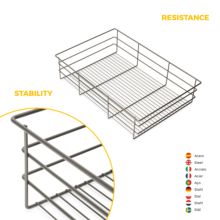 Emuca Kit de cajón de alambre y bastidor regulable Quartz para armarios, guías de cierre suave y extracción total, Módulo 80cm, Acabado Titanio - Ítem6