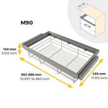 Emuca Kit de cajón de alambre y bastidor regulable Quartz para armarios, guías de cierre suave y extracción total, Módulo 90cm, Acabado Titanio - Ítem10