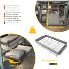 Emuca Kit de cajón de alambre y bastidor regulable Quartz para armarios, guías de cierre suave y extracción total, Módulo 90cm, Acabado Titanio - Ítem6