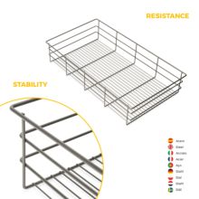 Emuca Kit de cajón de alambre y bastidor regulable Quartz para armarios, guías de cierre suave y extracción total, Módulo 90cm, Acabado Titanio - Ítem7