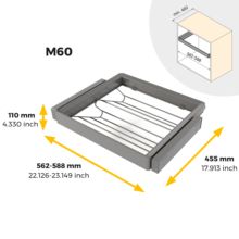 Emuca Kit de cajón zapatero y bastidor regulable Quartz para armarios, guías de cierre suave y extracción total, Módulo 60cm, Acabado Titanio - Ítem10