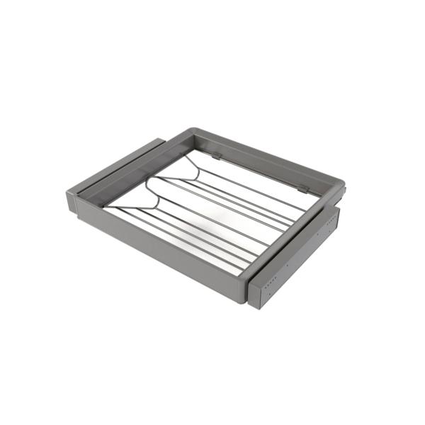 Emuca Kit de cajón zapatero y bastidor regulable Quartz para armarios, guías de cierre suave y extracción total, Módulo 60cm, Acabado Titanio