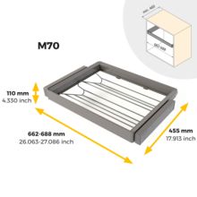 Emuca Kit de cajón zapatero y bastidor regulable Quartz para armarios, guías de cierre suave y extracción total, Módulo 70cm, Acabado Titanio - Ítem10