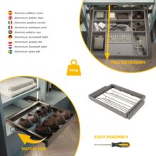 Emuca Kit de cajón zapatero y bastidor regulable Quartz para armarios, guías de cierre suave y extracción total, Módulo 70cm, Acabado Titanio - Ítem6