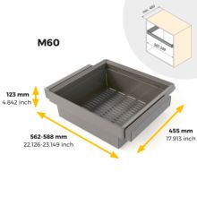 Emuca Kit de cajón metálico y bastidor regulable Quartz para armarios, guías de cierre suave y extracción total, Módulo 60cm, Acabado Titanio - Ítem10