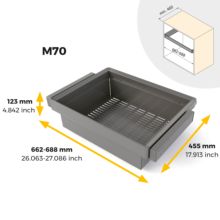 Emuca Kit de cajón metálico y bastidor regulable Quartz para armarios, guías de cierre suave y extracción total, Módulo 70cm, Acabado Titanio - Ítem9