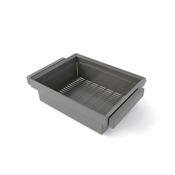 Emuca Kit de cajón metálico y bastidor regulable Quartz para armarios, guías de cierre suave y extracción total, Módulo 70cm, Acabado Titanio