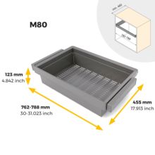 Emuca Kit de cajón metálico y bastidor regulable Quartz para armarios, guías de cierre suave y extracción total, Módulo 80cm, Acabado Titanio - Ítem10