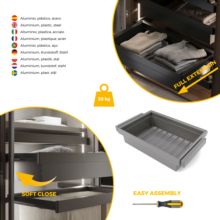 Emuca Kit de cajón metálico y bastidor regulable Quartz para armarios, guías de cierre suave y extracción total, Módulo 80cm, Acabado Titanio - Ítem6