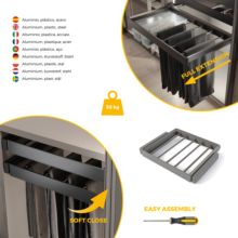 Emuca Kit de pantalonero de 7 varillas y bastidor regulable Quartz para armarios, guías de cierre suave y extracción total, Módulo 60cm, Acabado Titanio - Ítem6