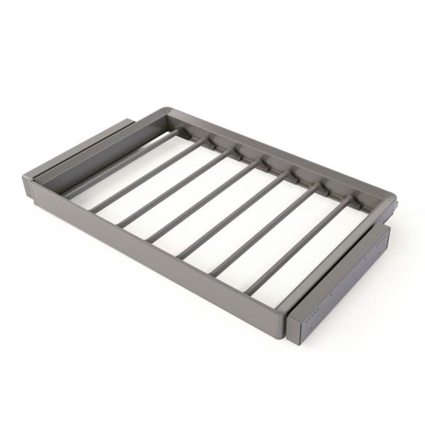 Emuca Kit de pantalonero de 7 varillas y bastidor regulable Quartz para armarios, guías de cierre suave y extracción total, Módulo 80cm, Acabado Titanio