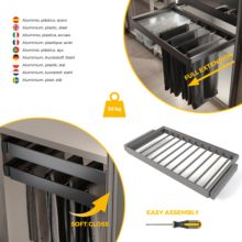 Emuca Kit de pantalonero de 7 varillas y bastidor regulable Quartz para armarios, guías de cierre suave y extracción total, Módulo 90cm, Acabado Titanio - Ítem6