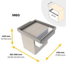 Emuca Kit de bandeja auxiliar, cesto y bastidor regulable Quartz para armarios, guías de cierre suave y extracción total, Módulo 60cm, Acabado Titanio - Ítem10