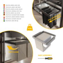 Emuca Kit de bandeja auxiliar, cesto y bastidor regulable Quartz para armarios, guías de cierre suave y extracción total, Módulo 60cm, Acabado Titanio - Ítem6