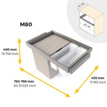 Emuca Kit de 2 bandejas auxiliares, 1 cesto y bastidor regulable Quartz para armarios, guías de cierre suave y extracción total, Módulo 80cm, Acabado Titanio - Ítem10