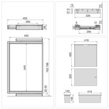 Emuca Kit de 2 bandejas auxiliares, 1 cesto y bastidor regulable Quartz para armarios, guías de cierre suave y extracción total, Módulo 80cm, Acabado Titanio - Ítem11