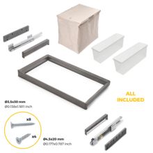 Emuca Kit de 2 bandejas auxiliares, 1 cesto y bastidor regulable Quartz para armarios, guías de cierre suave y extracción total, Módulo 80cm, Acabado Titanio - Ítem5