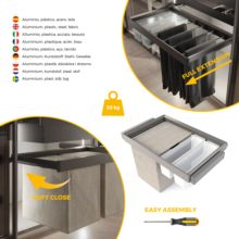 Emuca Kit de 2 bandejas auxiliares, 1 cesto y bastidor regulable Quartz para armarios, guías de cierre suave y extracción total, Módulo 80cm, Acabado Titanio - Ítem6