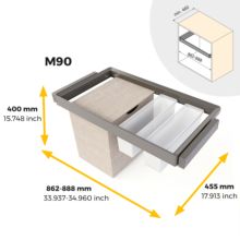 Emuca Kit de 2 bandejas auxiliares, 1 cesto y bastidor regulable Quartz para armarios, guías de cierre suave y extracción total, Módulo 90cm, Acabado Titanio - Ítem10