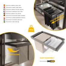 Emuca Kit de 2 bandejas auxiliares, 1 cesto y bastidor regulable Quartz para armarios, guías de cierre suave y extracción total, Módulo 90cm, Acabado Titanio - Ítem6