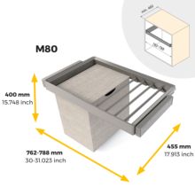 Emuca Kit de pantalonero de 7 varillas, cesto y bastidor regulable Quartz para armarios, guías de cierre suave y extracción total, Módulo 80cm, Acabado Titanio - Ítem10