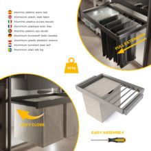 Emuca Kit de pantalonero de 7 varillas, cesto y bastidor regulable Quartz para armarios, guías de cierre suave y extracción total, Módulo 80cm, Acabado Titanio - Ítem6