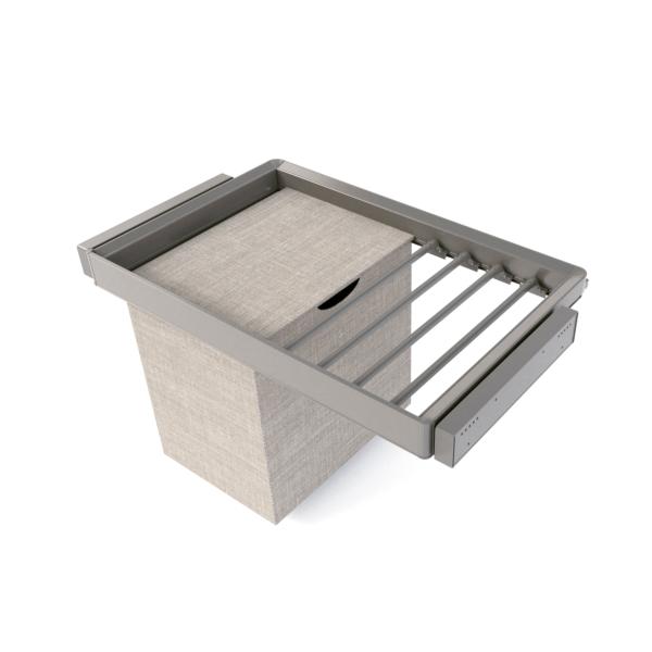 Emuca Kit de pantalonero de 7 varillas, cesto y bastidor regulable Quartz para armarios, guías de cierre suave y extracción total, Módulo 80cm, Acabado Titanio