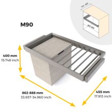 Emuca Kit de pantalonero de 7 varillas, cesto y bastidor regulable Quartz para armarios, guías de cierre suave y extracción total, Módulo 90cm, Acabado Titanio - Ítem11