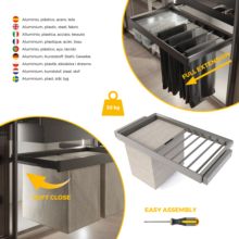 Emuca Kit de pantalonero de 7 varillas, cesto y bastidor regulable Quartz para armarios, guías de cierre suave y extracción total, Módulo 90cm, Acabado Titanio - Ítem7