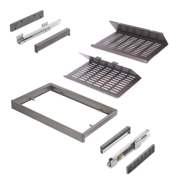 Emuca Kit de cajón zapatero extraíble para armarios Quartz, regulable, módulo 600mm, Acero, aluminio y plástico, Titanio