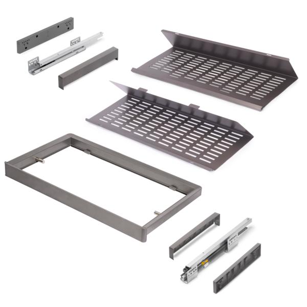 Emuca Kit de cajón zapatero extraíble para armarios Quartz, regulable, módulo 800mm, Acero, aluminio y plástico, Titanio