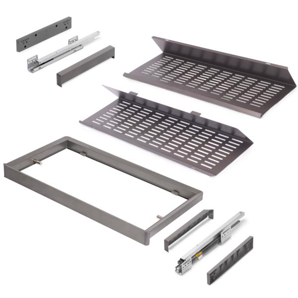 Emuca Kit de cajón zapatero extraíble para armarios Quartz, regulable, módulo 900mm, Acero, aluminio y plástico, Titanio