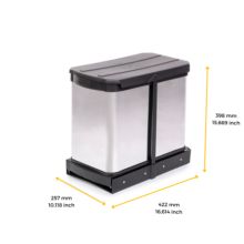 Emuca Contenedor de reciclaje para fijación inferior y extracción manual/automática en mueble de cocina Recycle Inox 2x12litros, Plástico y Acero inoxidable - Ítem1