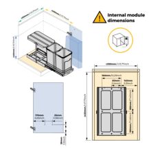 Emuca Contenedor de reciclaje para fijación inferior y extracción manual/automática en mueble de cocina Recycle Inox 2x12litros, Plástico y Acero inoxidable - Ítem2
