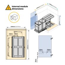 Emuca Contenedor de reciclaje para fijación inferior y extracción manual/automática en mueble de cocina Recycle Inox 2x12litros, Plástico y Acero inoxidable - Ítem3