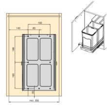 Emuca Contenedor de reciclaje para fijación inferior y extracción manual/automática en mueble de cocina Recycle Inox 2x12litros, Plástico y Acero inoxidable - Ítem5